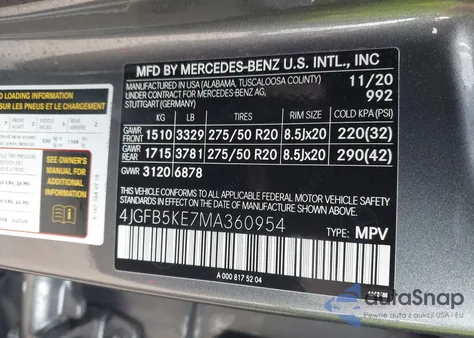 2021 Mercedes-Benz Gle 450 4Matic из США, поврежденный, VIN 4JGFB5KE7MA360954